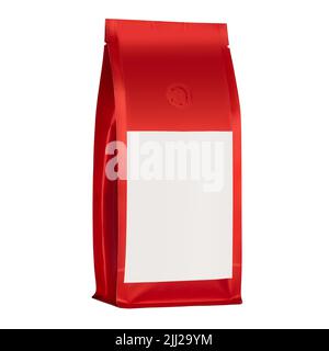 Blank red packaging aluminium foil pouch isolated on white background. MOCK-UP, blank label . Stock Photo