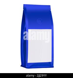 Blue blank matte plastic paper bag front view isolated on white background. Packaging template mockup collection. Empty label Stock Photo