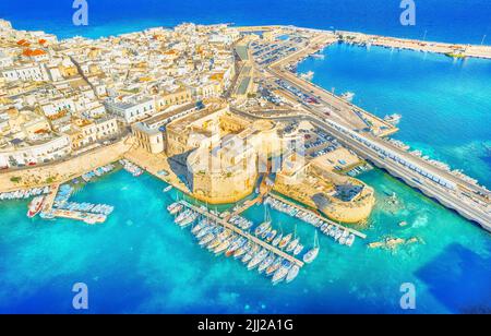 Aerial view of Gallipoli town and harbour, Puglia Region, South Italy Stock Photo