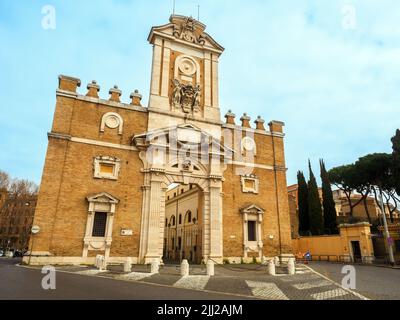 The internal facade of Porta Pia a gate in the Aurelian Walls of Rome. It was built by order of Pope Pius IV (hence the name)  and designed by Michelangelo  in replacement for Porta Nomentana situated several hundred meters southwards - Rome, Italy Stock Photo