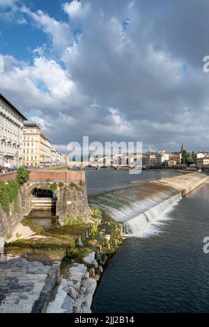 View of the Arno river in Florence and the Pescaia di Santa Rosa Stock Photo