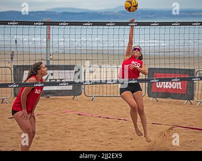 Portobello, Edinburgh, Scotland. July 2022. 22nd July 2022. Scotland Grand Slam Series, Female Qualification Tournament. UKBT 3 star event. The tournament for both female and Male teams takes place during Saturday and Sunday when the weather forecast predicts showers. Credit: Arch White/alamy live news. Stock Photo