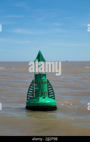 Buoyage at the Deben river entrance. Green should be on the starboard (right) side vessel when travelling in the direction of buoyage (upriver) in UK Stock Photo