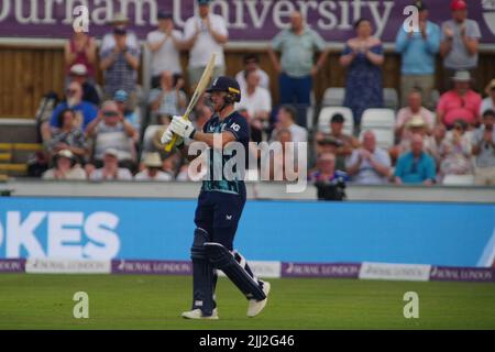 Chester le Street, England, 19 July 2022. Ben Stokes walking out for his last one day innings for England to a standing ovation at The Seat Unique Riverside. Credit: Colin Edwards Stock Photo