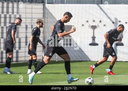 Porto, Portugal. 15th July, 2022. Porto, 07/15/2022 - Training of Boavista  Futebol Clube, open to fans, in the secondary field of EstÃdio do Bessa  Século XXI, in Porto. Gaius Makouta; Chidozie. (