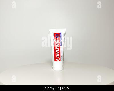 Orlando, FL USA - July 14, 2022:  A tube of Cortizone 10 Eczema Cream on a white background. Stock Photo