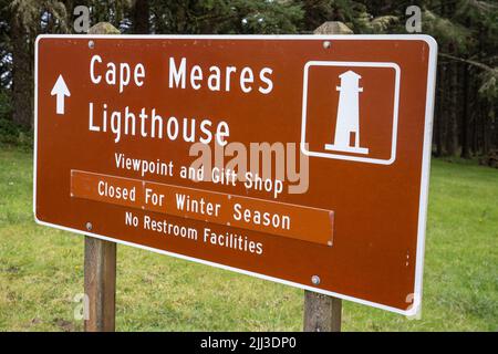 The Cape Meares Lighthouse is a lighthouse on the coast of Oregon. It is located on Cape Meares just south of Tillamook Bay. Stock Photo