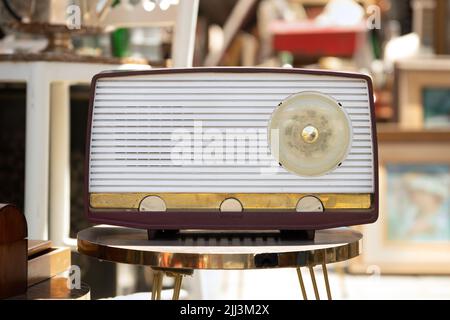 Old radio receiver on the flea market close up Stock Photo