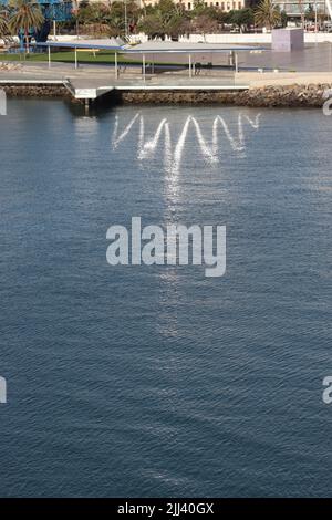A series of reflections create a unique pattern on the surface of the sea at Las Palmas, Grand Canaria. Stock Photo