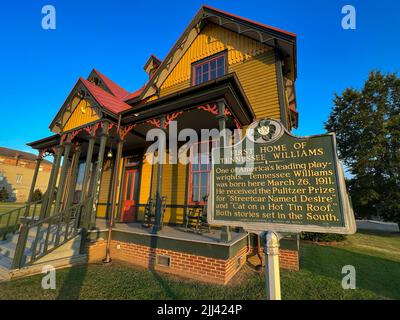 Columbus, MS - June 20, 2022: Birthplace of American playwright and screenwriter Tennessee Williams. Stock Photo