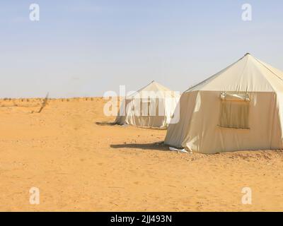 Partial View of Tented Camp in Sahara Desert Stock Photo