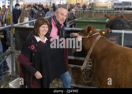 Buenos Aires, Argentina. 22nd July, 2022. The President of the political space National Republican Proposal (PRO, in its spanish acronym), Patricia Bullrich, visited the exhibition of the Argentine Rural Society of Palermo (La Rural). She toured the exhibition, spoke with sector managers, with producers and the media, to finally participate in the Meat Days together with the National Deputy José Luis Espert and with the Minister of the City Government Jorge Macri. (Photo by Esteban Osorio/Pacific Press) Credit: Pacific Press Media Production Corp./Alamy Live News Stock Photo