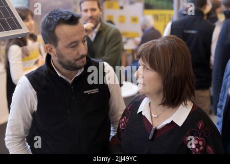 Buenos Aires, Argentina. 22nd July, 2022. The President of the political space National Republican Proposal (PRO, in its spanish acronym), Patricia Bullrich, visited the exhibition of the Argentine Rural Society of Palermo (La Rural). She toured the exhibition, spoke with sector managers, with producers and the media, to finally participate in the Meat Days together with the National Deputy José Luis Espert and with the Minister of the City Government Jorge Macri. (Credit Image: © Esteban Osorio/Pacific Press via ZUMA Press Wire) Credit: ZUMA Press, Inc./Alamy Live News Stock Photo