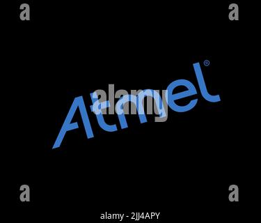 Atmel, rotated logo, black background Stock Photo