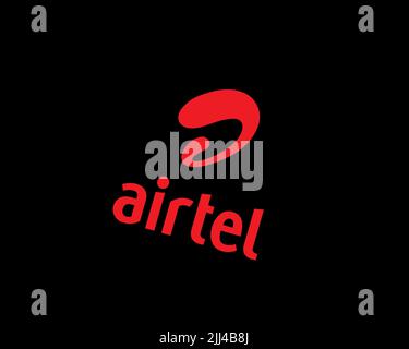 Bharti Airtel, rotated logo, black background B Stock Photo