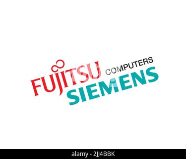 Fujitsu Siemens Computers, gedrehtes Logo, Weisser Hintergrund Stock Photo