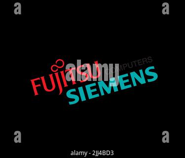 Fujitsu Siemens Computers, gedrehtes Logo, Schwarzer Hintergrund Stock Photo