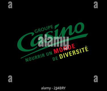 Groupe Casino, Rotated Logo, Black Background Stock Photo