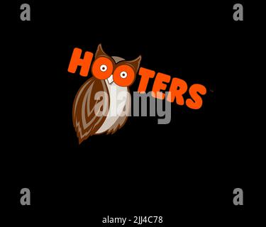 Hooters, rotated logo, black background B Stock Photo