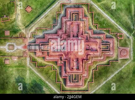 Paharpur Buddhist Monastery at Paharpur village in Badalgachhi Upazila under Naogaon District of Bangladesh. It is among the best-known Buddhist vihar. Stock Photo