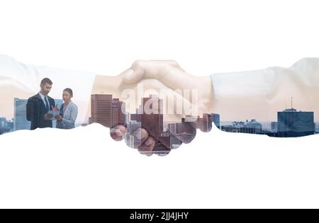 Everythings connected in the business world. two unrecognizable businesspeople shaking hands. Stock Photo