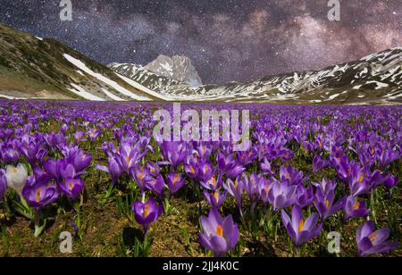 View of milky way over the Gran Sasso massif in Abruzzo, Italy Stock Photo
