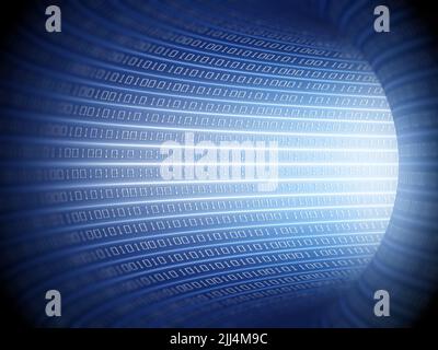Abstract software tunnel with binary code texture. 3D illustration. Stock Photo