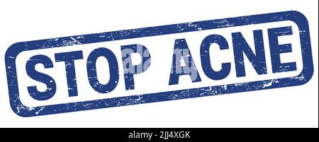 STOP ACNE text written on blue rectangle stamp sign. Stock Photo