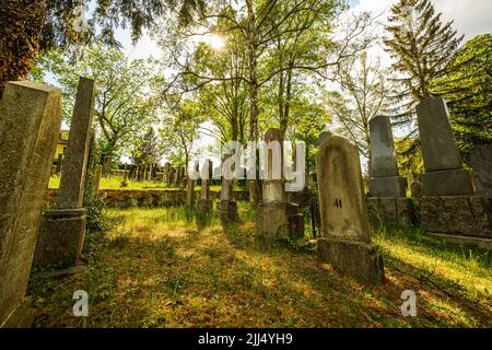 Old Jewish cemetery in Trebic city, Czech Republic. High quality photo Stock Photo