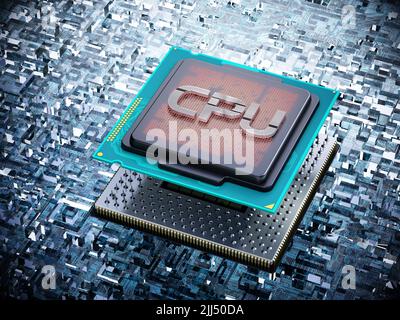 Generic CPU on the mainboard. 3D illustration. Stock Photo