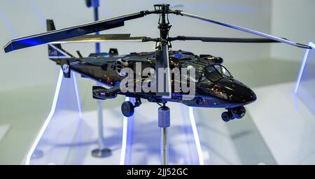 August 30, 2019, Moscow region, Russia. Model of the Russian reconnaissance and strike helicopter Ka-52 'Alligator' Stock Photo