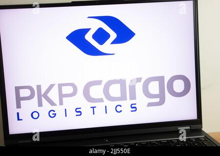 KONSKIE, POLAND - July 19, 2022: PKP Cargo logistics operator logo displayed on laptop computer screen Stock Photo