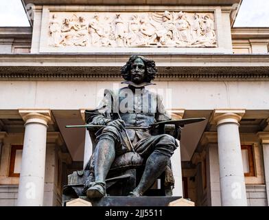 Stunning statue of the painter Diego Velazquez at the main gate of Prado museum, Madrid, Spain Stock Photo