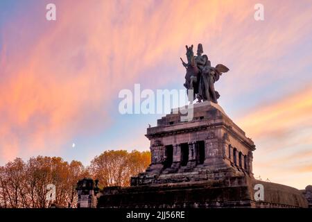 Equestrian monument of Wilhelm I in the Deutsches Eck, Koblenz, Germany Stock Photo