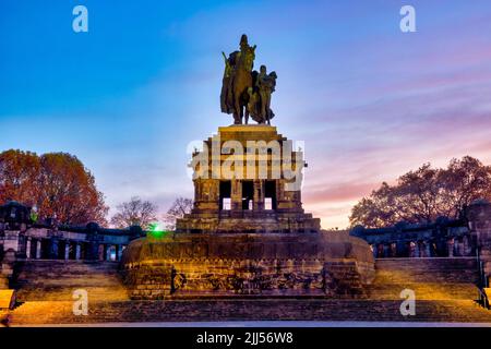 Equestrian monument of Wilhelm I in the Deutsches Eck, Koblenz, Germany Stock Photo