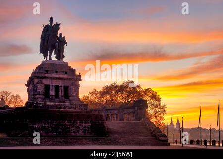 Equestrian monument of Wilhelm I in the Deutsches Eck, Koblenz, Germany Stock Photo