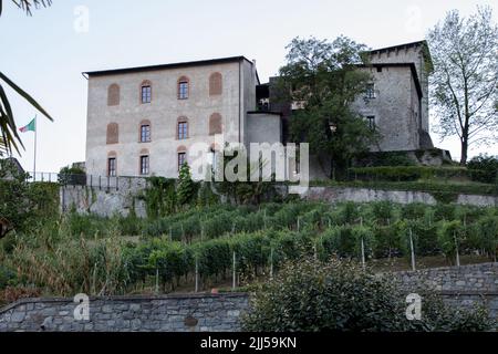 the Castel of Masegra, from a distance, Sondrio, SO, Valtellina, Italy
