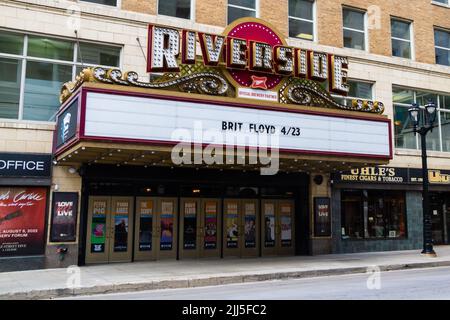 Milwaukee, WI, USA April 19 2022: Historic Riverside Theater, part of the Pabst Theater Group, in downtown Milwaukee, Wisconsin. Stock Photo