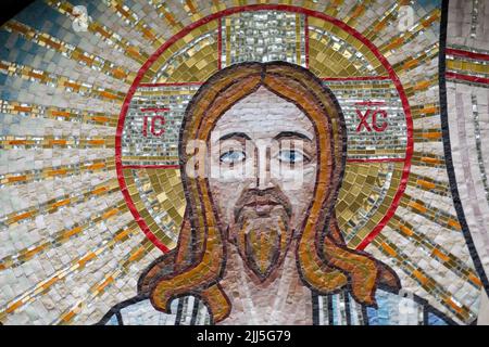 A fragment of the mosaic of the resurrection of Jesus Christ after death for three days. Station XV Stock Photo