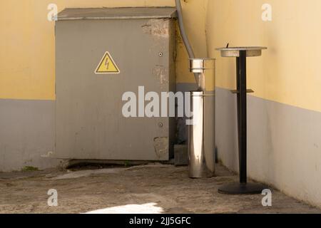 Electric energy cords panel equipment dolly industrial control electricity industry, from shield transformer for cable from box line, system Stock Photo