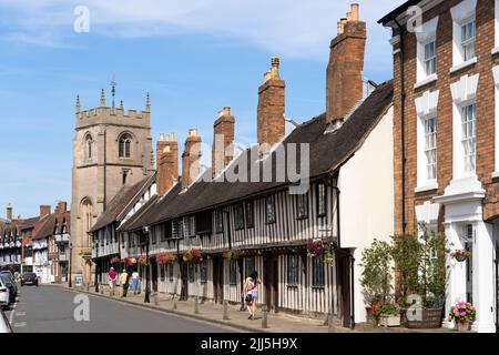 The Grade 1 Listed Almshouses & Guildhall, King Edward VI Grammar School and Guild Chapel of the Holy Cross on Church Street, Stratford upon Avon. UK Stock Photo