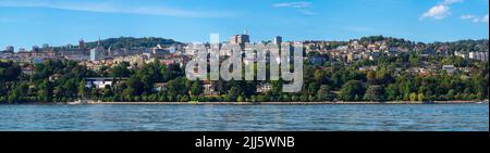 Lausanne, Switzerland - July 14, 2022: The cityscape of Lausanne at the Geneva lake, the capital and the largest city of canton Vaud in Switzerland Stock Photo