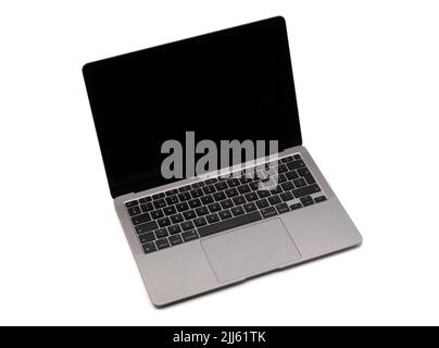 Apple MacBook Air with Apple Silicon M1 CPU cut out isolated on white background Stock Photo