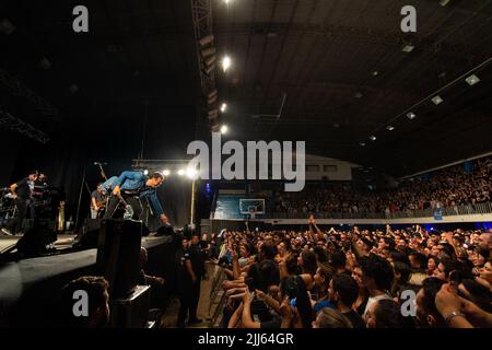 'No te va a gustar', uruguayan rock band perform for their crowd. Stock Photo