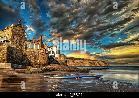 All quiet at Robin Hood's Bay on a fresh Autumn morning. Stock Photo