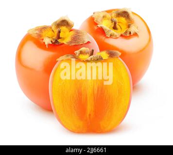 Two and a half persimmons isolated on white background