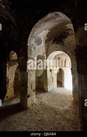dark castle church, Ihlara valley or Peristrema Valley, Ihlara, Aksaray Province, Guzelyurt, Cappadocia, Anatolia, Turkey Stock Photo
