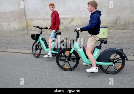 Copenhagen /Denmark/23 July 2022/ Electric bike tourists  ride bolt electric bikes in danish cpital.   (Photo..Francis  Dean/Dean Pictures. Stock Photo