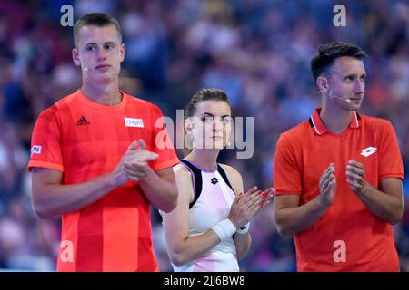 Krakow, Poland. 23rd July, 2022. Martyn Pawelski, Agnieszka Radwanska, Sergiy Stakhovsky during Iga Swiatek and Friends for Ukraine charity match on July 23, 2022 in Krakow, Poland. (Photo by Krzysztof Porebski/PressFocus/Sipa USA)France OUT, Poland OUT Credit: Sipa USA/Alamy Live News Stock Photo