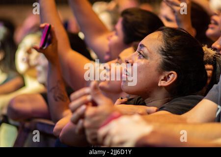 Fans and the crowd enjoy 'No te va a gustar' perform. Stock Photo